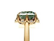 Floral Frame Engagement Ring Setting for Fancy Green Princess Cut Center with Accent Clusters and Prong Head in Yellow Gold