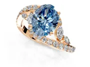Solitaire Engagement Ring Setting for Fancy Blue Oval Center with Pave Bypass Twist Band and Prong Head in Rose Gold