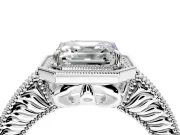 Milgrain Halo Engagement Ring Setting for Asscher Cut Center with Pave Band and Prong Head in Sterling Silver