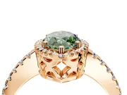 Accent Halo Engagement Ring Setting for Fancy Green Marquise Center with Full-Length Pave Band and Prong Head in Rose Gold