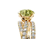 Solitaire Engagement Ring Setting for Fancy Yellow Round Cut Center with Woven 3-Strand Pave Band and Prong Head in Yellow Gold