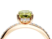 Solitaire Engagement Ring Setting for Fancy Yellow Emerald Cut Center with Fine Pave Band and Prong Head in Rose Gold