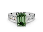 Solitaire Engagement Ring Setting for Fancy Green Emerald Cut Center with Cathedral Channel Band and Prong Head in Platinum