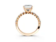 Solitaire Engagement Ring Setting for Asscher Cut Center with Alternating Size Accents and Prong Head in Rose Gold