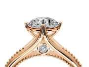Solitaire Engagement Ring Setting for Round Cut Center with Milgrain Cathedral Band and Prong Head in Rose Gold
