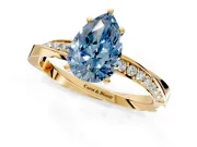 Side Accent Engagement Ring Setting for Fancy Blue Pear-Shaped Center with Accent Shoulders and Prong Head in Yellow Gold