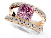 Solitaire Engagement Ring Setting for Fancy Pink Cushion Cut Center with Wide-Open Split Shank and Prong Head in Rose Gold