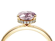 Hidden Halo Engagement Ring Setting for Fancy Pink Oval Center with Plain Band and Tall Prong Head in Yellow Gold