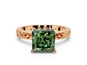 Solitaire Engagement Ring Setting for Fancy Green Princess Cut Center with Milgrain X Pattern Band and Prong Head in Rose Gold