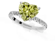 Solitaire Engagement Ring Setting for Fancy Yellow Heart-Shaped Center with Fine Pave Narrow Band and Prong Head in Sterling Silver