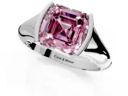 Tension Engagement Ring Setting for Fancy Pink Asscher Cut Center with Wide Tapered Band and Tension Head in White Gold
