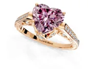 Cathedral Engagement Ring Setting for Fancy Pink Heart-Shaped Center with Antique-Style Pave Band and Prong Head in Rose Gold