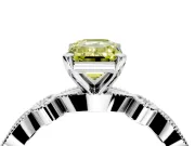 Solitaire Engagement Ring Setting for Fancy Yellow Emerald Cut Center with Milgrain Bezel Accents and Prong Head in Platinum