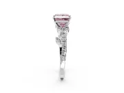 Leaf Motif Engagement Ring Setting for Fancy Pink Princess Cut Center with Pave Band and Prong Head in White Gold