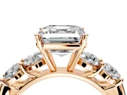 5 Stone Engagement Ring Setting for Asscher Cut Center with Graduated Accents and Prong Head in Rose Gold
