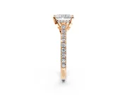 Solitaire Engagement Ring Setting for Radiant Cut Center with Widening Pave Band and Claw Prong Head in Rose Gold