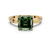 Solitaire Engagement Ring Setting for Fancy Green Asscher Cut Center with Carved Leaf Shoulders and Prong Head in Yellow Gold