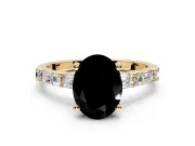 Baguette Engagement Ring Setting for Fancy Black Oval Center with Alternating Bar-Set Band and Prong Head in Yellow Gold