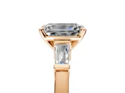3 Stone Engagement Ring Setting for Emerald Cut Center with Channel Baguette Accents and Prong Head in Rose Gold