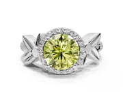 Halo Engagement Ring Setting for Fancy Yellow Round Cut Center with Floral Band and Prong Head in Platinum