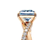 Crossover Engagement Ring Setting for Fancy Blue Princess Cut Center with Pave and Plain Strands and Prong Head in Rose Gold