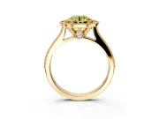 Halo Engagement Ring Setting for Fancy Yellow Round Cut Center with Milgrain Pave Band and Bezel Head in Yellow Gold