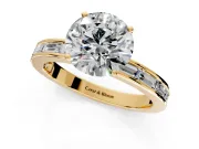 Solitaire Engagement Ring Setting for Round Cut Center with Channel Baguette Band and Prong Head in Yellow Gold
