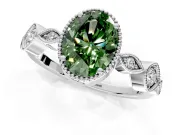 Vintage Station Engagement Ring Setting for Fancy Green Oval Center with Accents and Prong Head in White Gold