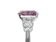 3 Stone Engagement Ring Setting for Fancy Pink Emerald Cut Center with Large Pear-Shaped Accents and Prong Head in Platinum