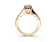 Solitaire Engagement Ring Setting for Cushion Cut Center with Pave Cathedral Band and Prong Head in Rose Gold