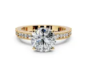 Solitaire Engagement Ring Setting for Round Cut Center with Milgrain-Edged Pave Band and Prong Head in Yellow Gold