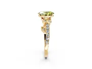 Leaf Motif Engagement Ring Setting for Fancy Yellow Oval Center with Pave Band and Prong Head in Yellow Gold