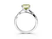 Baguette Engagement Ring Setting for Fancy Yellow Asscher Cut Center with Alternating Bar-Set Band and Prong Head in Sterling Silver