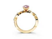 Solitaire Engagement Ring Setting for Fancy Pink Pear-Shaped Center with Bar-Station Pave Twist and Prong Head in Yellow Gold