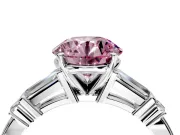Bar-Set Engagement Ring Setting for Fancy Pink Round Cut Center with Tapered Baguette Accents and Prong Head in Platinum