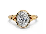 Solitaire Engagement Ring Setting for Oval Center with V Split Shank and Bezel Head in Yellow Gold