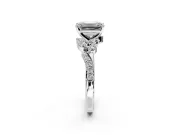 Solitaire Engagement Ring Setting for Emerald Cut Center with Marquise Accent Twist Band and Prong Head in White Gold