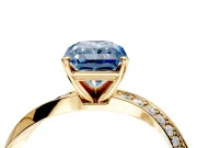 Side Accent Engagement Ring Setting for Fancy Blue Radiant Cut Center with Accent Shoulders and Prong Head in Yellow Gold