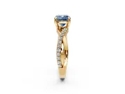 Solitaire Engagement Ring Setting for Fancy Blue Cushion Cut Center with Half-Pave Crossover Band and Prong Head in Yellow Gold