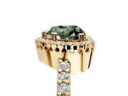Halo Engagement Ring Setting for Fancy Green Heart-Shaped Center with Inner Milgrain Border and Prong Head in Yellow Gold