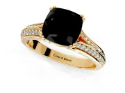 Solitaire Engagement Ring Setting for Fancy Black Cushion Cut Center with Pave Rail Split Shank and Prong Head in Yellow Gold