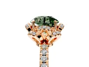 Halo Engagement Ring Setting for Fancy Green Round Cut Center with Openwork Halo, Pave Band and Prong Head in Rose Gold
