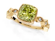 Milgrain Bezel Engagement Ring Setting for Fancy Yellow Cushion Cut Center with Marquise Stations and Bezel Head in Yellow Gold