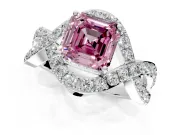 Halo Engagement Ring Setting for Fancy Pink Asscher Cut Center with Pave Infinity Twist Band and Prong Head in Platinum