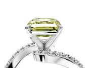 Solitaire Engagement Ring Setting for Fancy Yellow Asscher Cut Center with Pave Bypass Swirl Band and Prong Head in White Gold