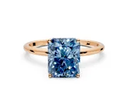 Solitaire Engagement Ring Setting for Fancy Blue Radiant Cut Center with Straight Thin Band and Prong Head in Rose Gold