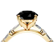 Baguette Engagement Ring Setting for Fancy Black Round Cut Center with Alternating Bar-Set Band and Prong Head in Yellow Gold