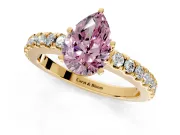 Solitaire Engagement Ring Setting for Fancy Pink Pear-Shaped Center with Single Row Accent Band and Prong Head in Yellow Gold