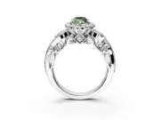 Milgrain Halo Engagement Ring Setting for Fancy Green Marquise Center with Shoulder Bezels and Prong Head in Sterling Silver