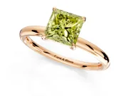 Low-Set Solitaire Engagement Ring Setting for Fancy Yellow Princess Cut Center with Thin Plain Band and Prong Head in Rose Gold